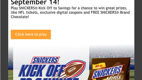 Kroger Snickers 'Kick Off to Savings' Email Ad