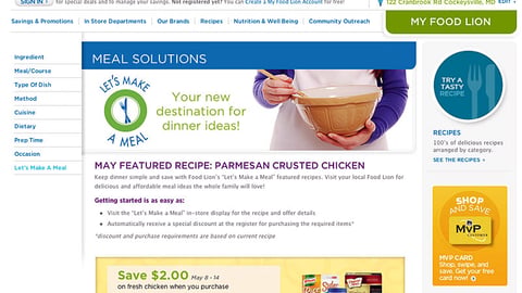 Food Lion 'Let's Make a Meal' Landing Page