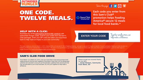 Sam's Club General Mills 'Outnumber Hunger' Landing Page