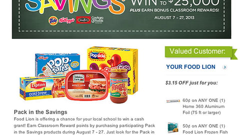 Food Lion 'Pack in the Savings' Email Ad