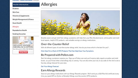 Rite Aid 'Allergies' Landing Page
