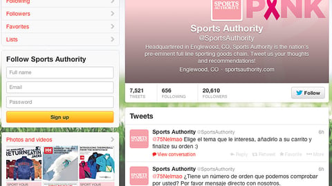 Sports Authority 'Sport Your Pink' Twitter Page