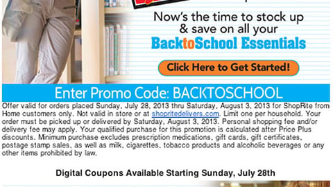 ShopRite 'Back to School Savings' Email