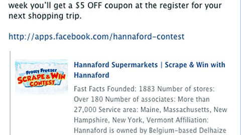 Hannaford 'Scrape & Win' Facebook Update