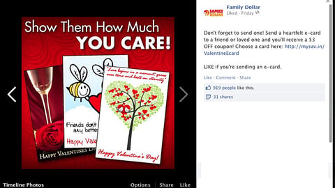 Family Dollar Valentine's Day E-Card Facebook Update