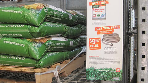 Home Depot Scotts 'Free Garden Hose' Shelf Sign 