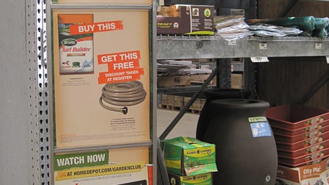 Home Depot Scotts 'Free Garden Hose' Stanchion Sign 