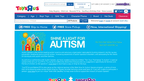 Toys "R" Us 'Shine a Light for Autism' Landing Page