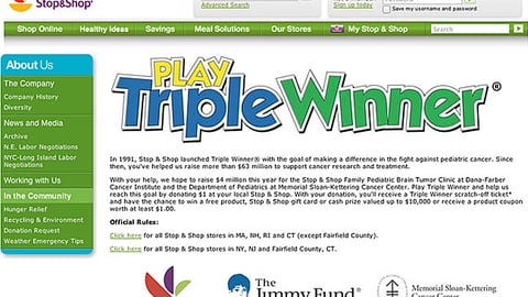 Stop & Shop 'Triple Winner' Promotional Page