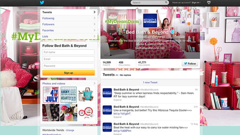 Bed Bath & Beyond 'My Dream Dorm' Twitter Page
