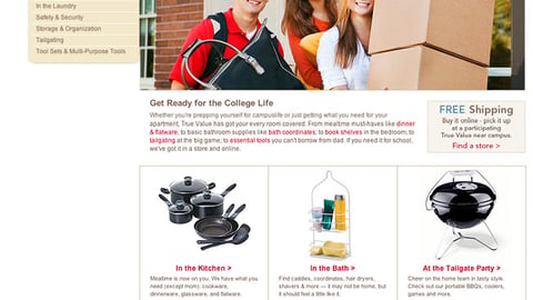 True Value 'Back to College' Landing Page