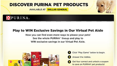 Dollar General Purina 'Virtual Pet Aisle' Page