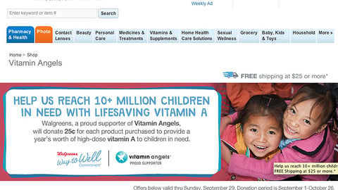 Walgreens.com 'Vitamin Angels' Landing Page