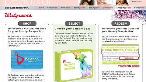 Walgreens 'Beauty Sample Box' Redemption Page