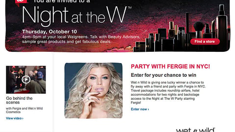 Walgreens Wet n Wild Fergie 'Night at the W' Landing Page