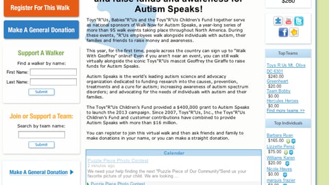 Autism Speaks 'Walk Now' Home Page