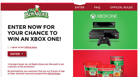 Kroger Chef Boyardee 'Win an Xbox One' Page