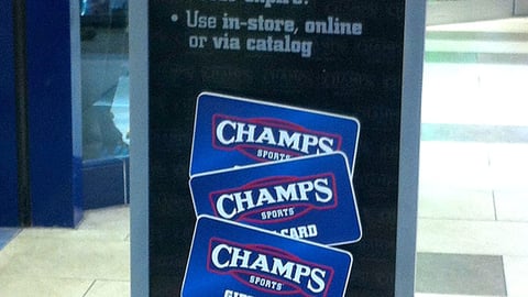 Champs Gift Cards Stanchion Sign