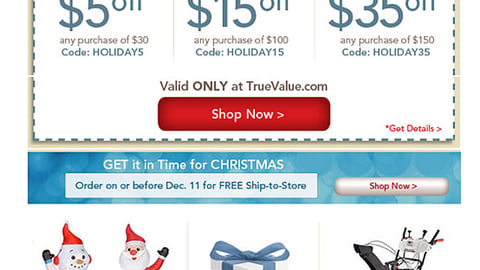 True Value 'Holiday Coupons' Email