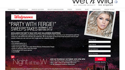 Wet n Wild Walgreens 'Party with Fergie' Landing Page