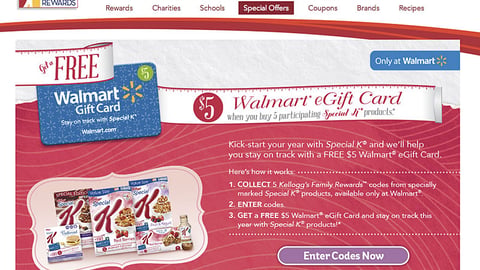 Kellogg's Family Rewards 'Walmart E-Gift Card' Page