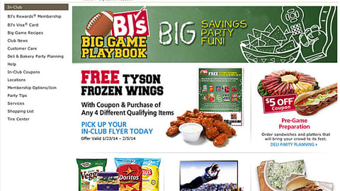BJ's 'Big Game Playbook' Webpage