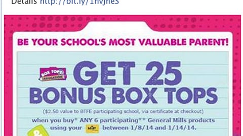 Food Lion 'Bonus Box Tops' Facebook Update