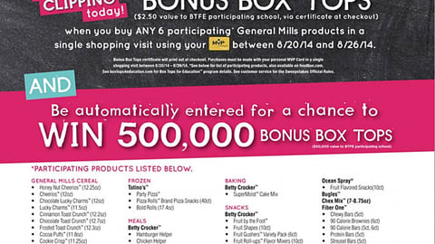 Food Lion General Mills 'Bonus Box Tops' Shopping List