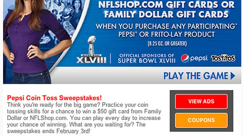 Family Dollar PepsiCo 'Coin Toss' Email