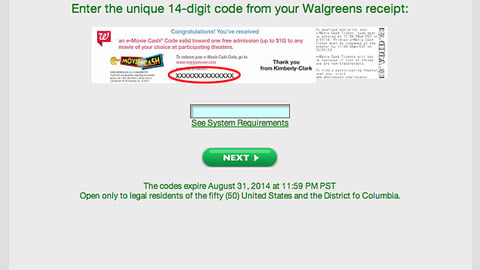 K-C Walgreens 'Free Movie Ticket' Home Page