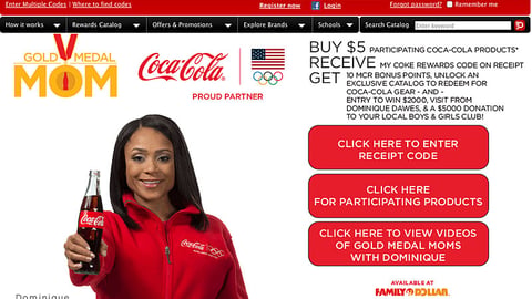 Coke Family Dollar 'Gold Medal Mom' Landing Page