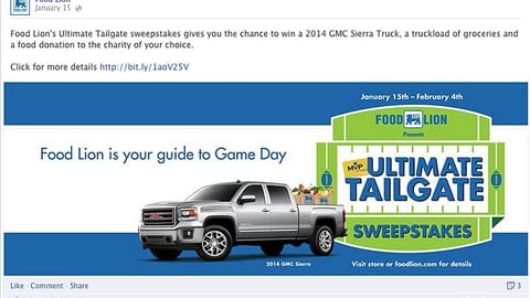 Food Lion 'Ultimate Tailgate' Facebook Update