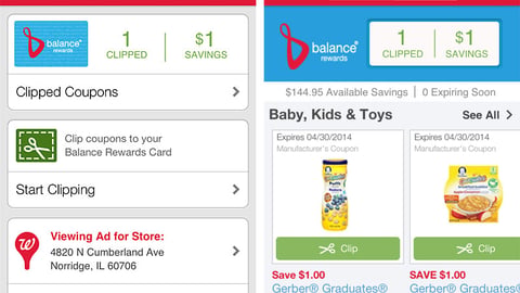 Walgreens 'Coupons' Mobile App Screens