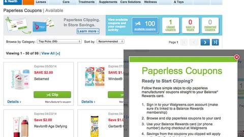 Walgreens 'Paperless Coupons' Dashboard