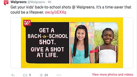 Walgreens 'Get a Shot, Give a Shot' Tweet