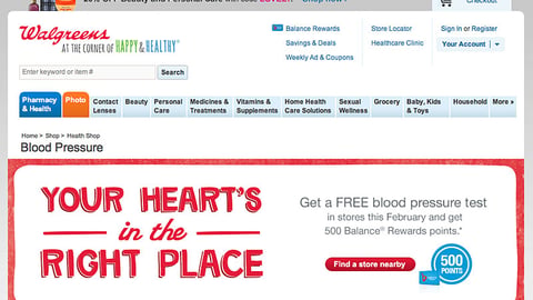 Walgreens 'Free Blood Pressure Test' Landing Page