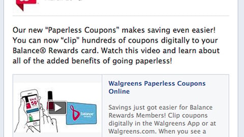 Walgreens 'Paperless Coupons' Facebook Update