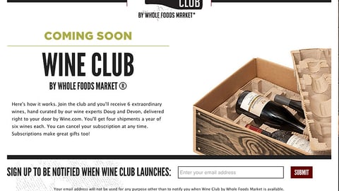 Wine Club by Whole Foods Market Landing Page