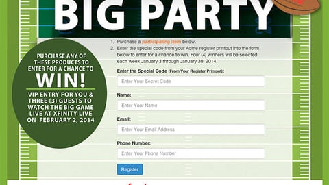Acme 'Big Game' Sweeps Entry Page