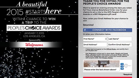 People's Choice Awards Walgreens Sweeps Landing Page