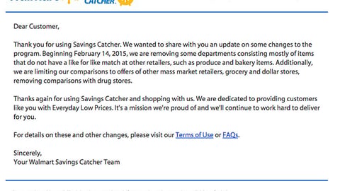 Walmart Savings Catcher 'Terms Have Changed' Email