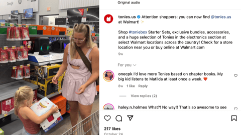 Tonies Walmart 'Attention Shoppers' Instagram Update