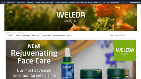 Amazon Weleda Rejuvenating Face Care Web Page