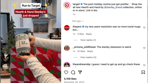Target Stanley x Hearth & Hand 'Post-Holiday Routine' Instagram Update