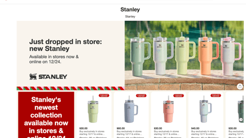 Target Stanley 'Just Dropped in Store' Promotional Page