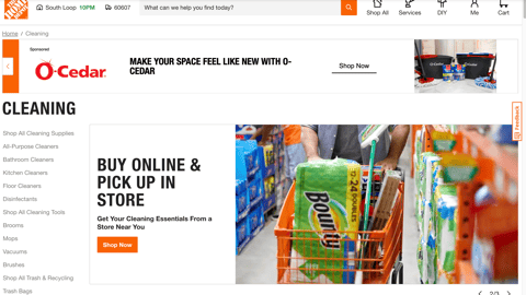 Home Depot 'Cleaning Essentials' Web Page