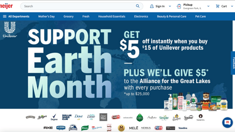 Walmart Unilever 'Support Earth Month' Promotional Page