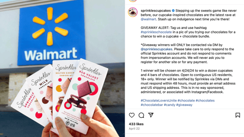 Sprinkles Walmart 'Stepping Up the Sweets Game' Instagram Update