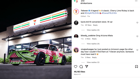 7-Eleven AriZona Cherry Lime Rickey Instagram Update