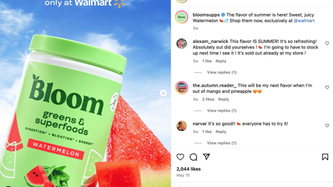Bloom Nutrition Walmart 'The Flavor of Summer' Instagram Update
